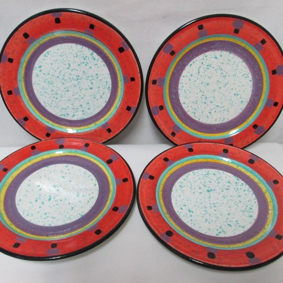 Treasure Craft Paradise Southwest Salad Snack Plate Set 4 Stoneware Pottery USA
